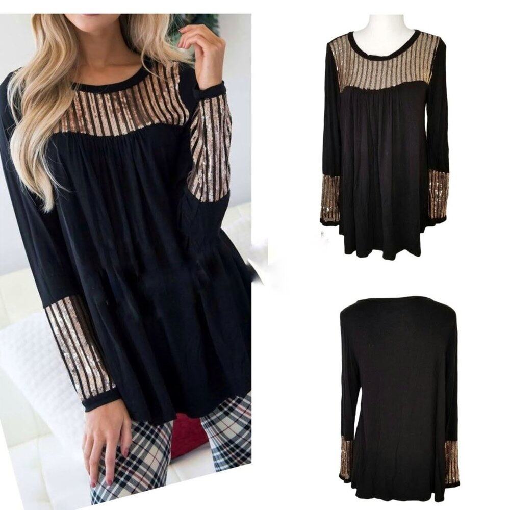Sun n Moon, sequin striped long sleeve top Size M